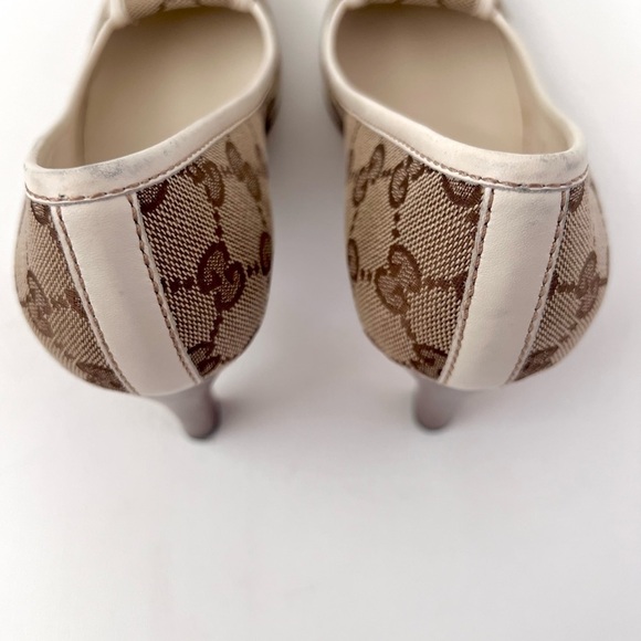 GUCCI || Vintage Supreme Monogram Canvas GG Interlocking Gold Logo Heel Pump 6 - Picture 10 of 16